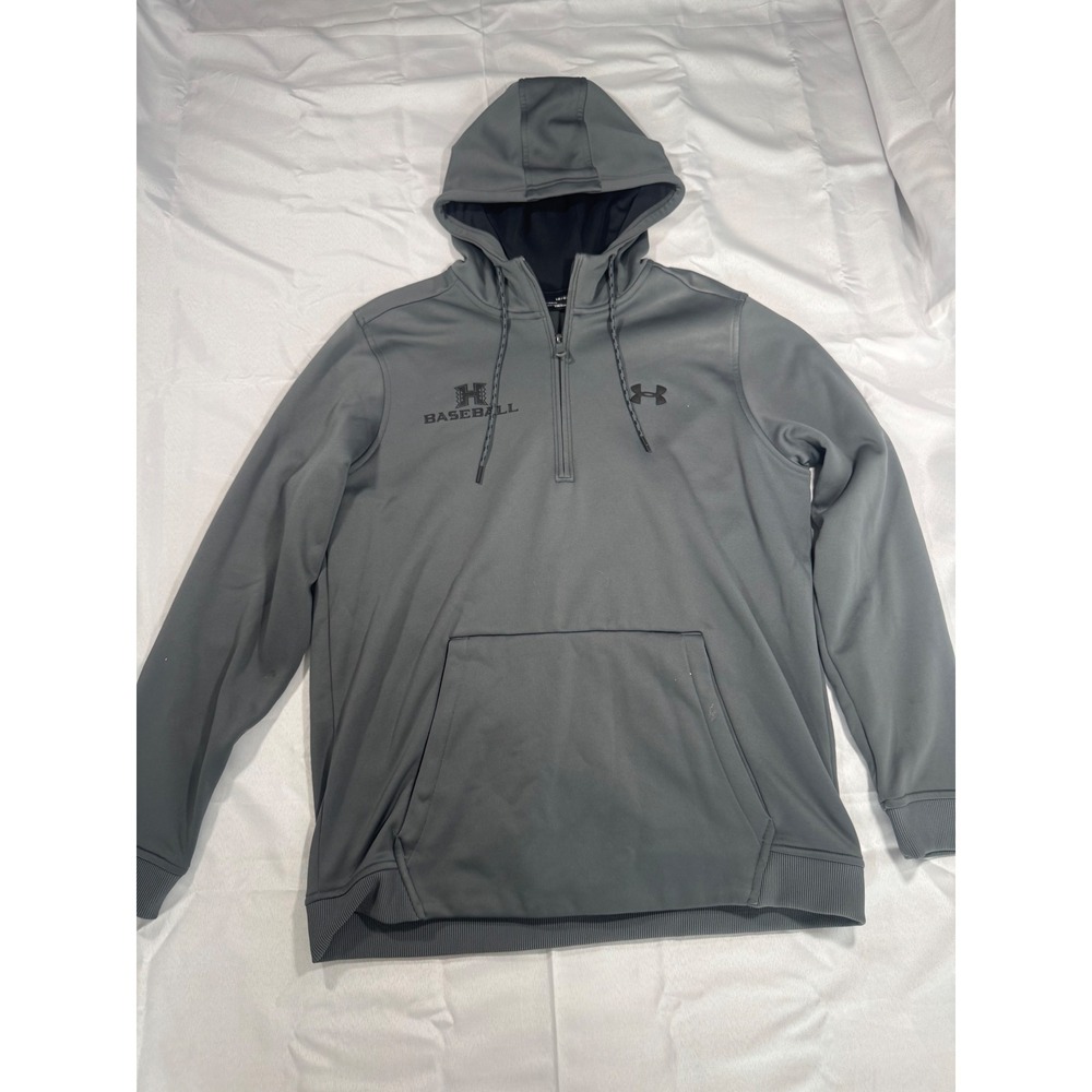 Under Armour ColdGear Mens Gray H Baseball Quarter Zip Hoodie Sweatshirt Large
